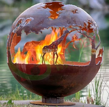Outdoor Fire Pit Sphere: Corten Steel Garden Decor for Winter Woods Theme