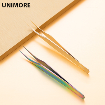 Unimore Stainless Steel Curved Colorful Private Label Eyelash Extension Tweezers