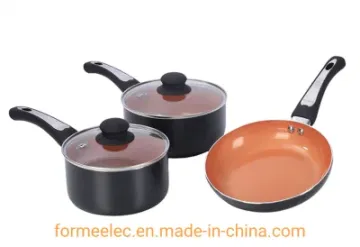 Copper Ceramic Cookware Set Double Bottom 5 Pieces Set Aluminum Fry Pan Saucepan