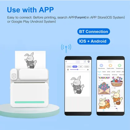 Wireless Bluetooth Portable Mini Thermal Pocket Printer with Inkless Photo Stickers