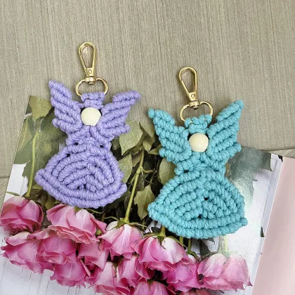 Handmade Crochet Amigurumi Guardian Angel Keychain with Wings
