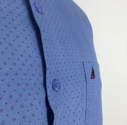Long Sleeve blue Collar Navy Printing Shirts