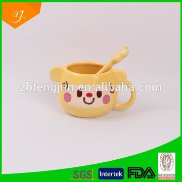 yellow glazed soup mug with spoon cartoon design