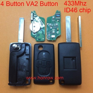 New-Arrival Original Peugeot 4 button flip remote key with VA2 307 blade 433Mhz ID46 Chip (Before April 2011 year)