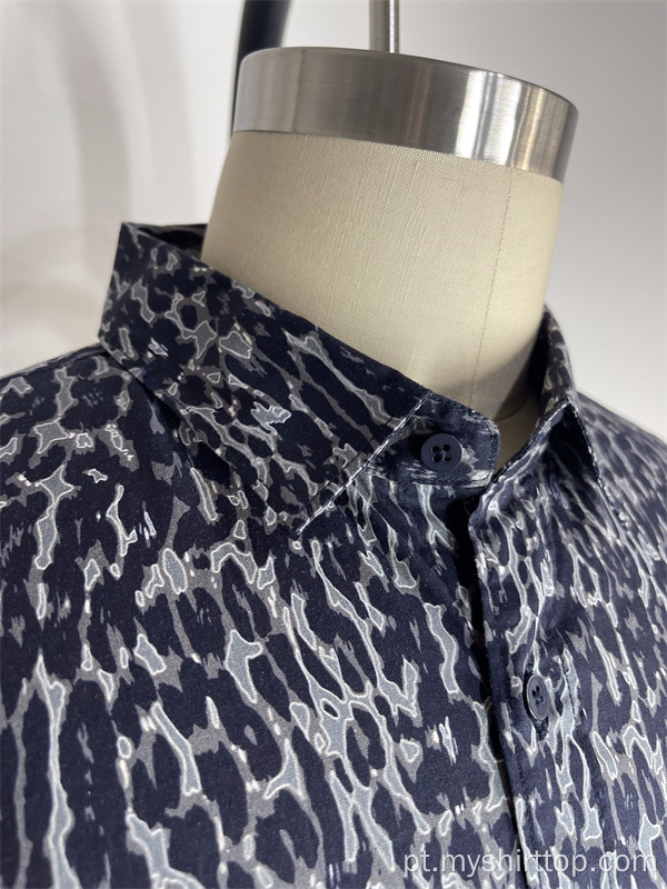 Camisa de mangas compridas com estampa de leopardo masculino