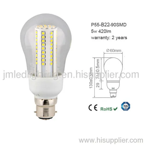 B22 P55 Led Bulb 5w 420lm 90smd Clear 