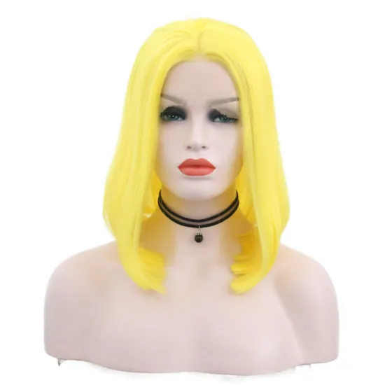 heat resistant fiber bright color yellow synthetic wig