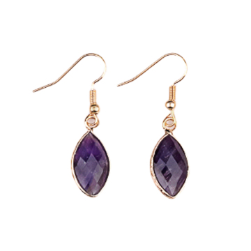 Amethyst Faceted Horse Eye Pendant Gold Charms Women Drop Earrings
