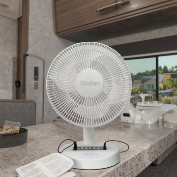 Solar Powered Table Fan with Built-in Battery and Light - Ideal for Home and Camping