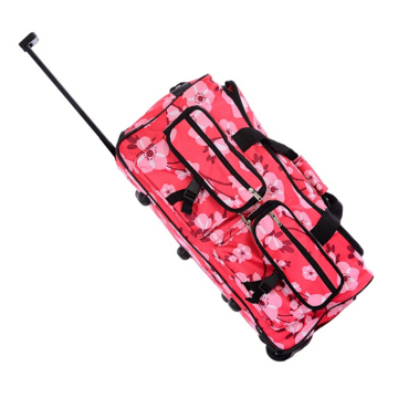 Sublimation flower multi pocket trolley weekend weekender travel bag, week end prom club over night roller wheeled travel bag