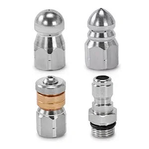 Sewer Jetter Nozzle with Rotating Button Nose and 1/4" Quick Connect
