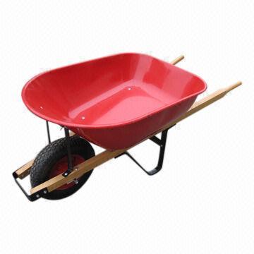 Garden Wheelbarrow with 80L Steel Painted Tray, Wooden Handle and Pneumatic Wheel