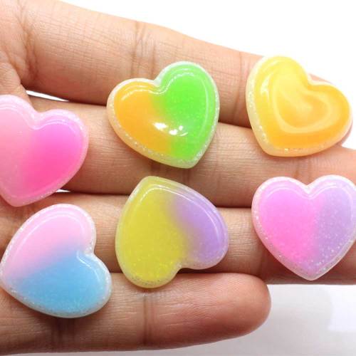 New Lovely Two-tone Color Glitter Heart Resin Flatback Cabochons Embellishments For Phone Case Scrapbooking DIY Craft