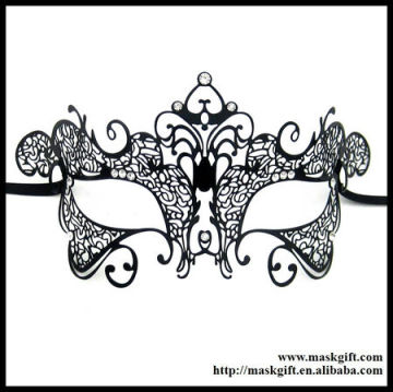 Excellent!!! MA004 Luxury Venetian Filigree Metal Gloss Black Masquerade Ball Masks With Clear Crystals