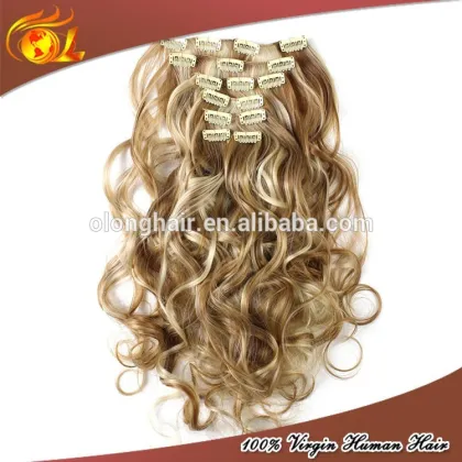 Factory Wholesale Human Hair Chocolate Brown ombre Clip In Hair Extensions