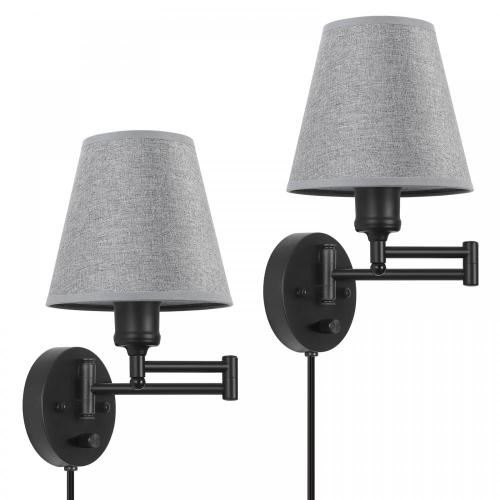 Lampada da parete del paralume in lino grigio per letto