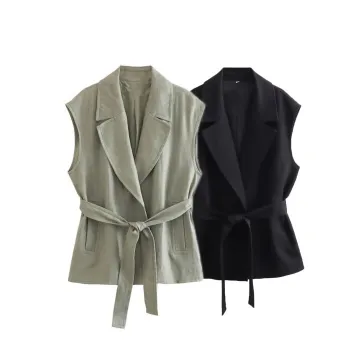 Spring Linen Vest with Belt - Women's Casual Wear Wholesale