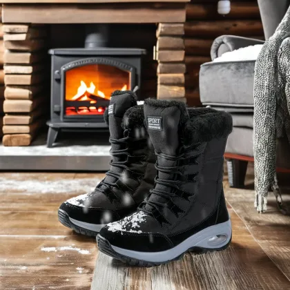 White Leather Women's High Top Ankle Waterproof Anti-Skid Ski Boots