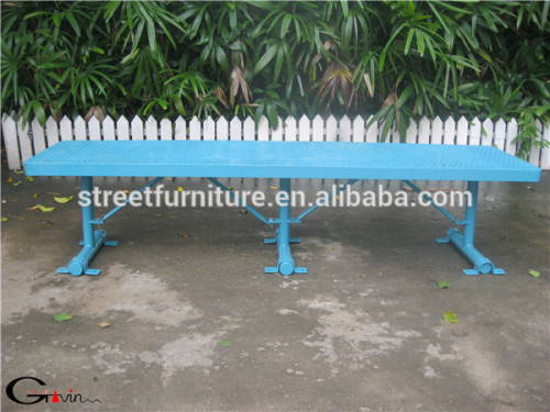 1.8 meters long perforated steel urban bench without backrest