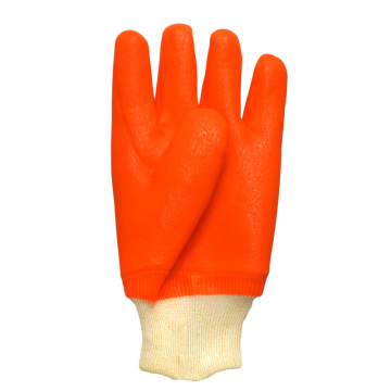 蛍光冬のPVCの作業安全手袋砂質の仕上げ