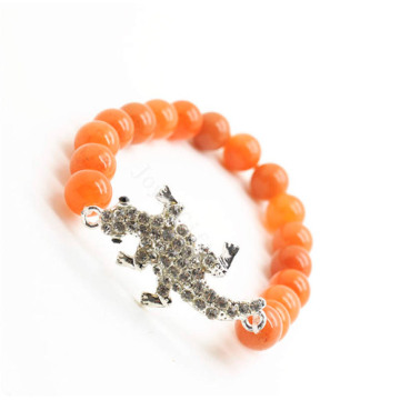 Red Aventurine Gemstone Bracelet with Diamante alloy lizard Piece