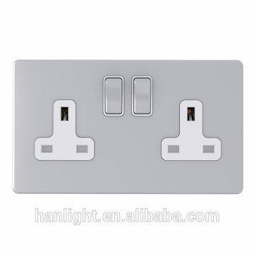 13A 2 Gang Single Pole Metal Fashion Big Plate Switch Socket
