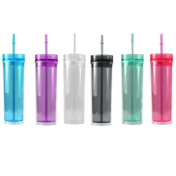 Wholesale Double Wall Transparent Skinny Sippy BPA-Free Custom 400ML Plastic Water Cups with Lids and Straws