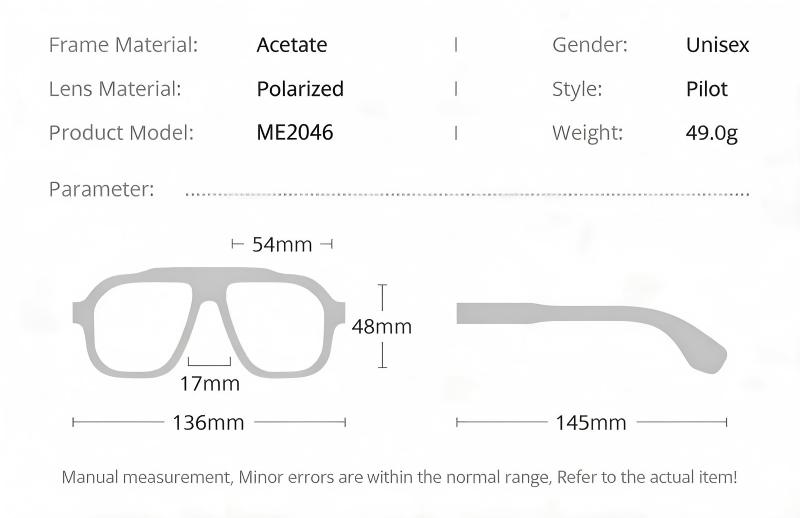 Mellume Double Top Bar Pilot Sunglasses ME2046-size