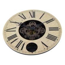 Relógio de parede de engrenagem retro de pêndulo de madeira de 14 polegadas