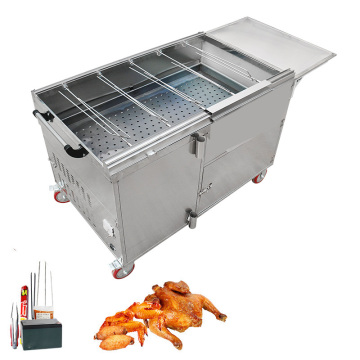 Charcoal and Electric Barbecue Grill with Rotisserie and Wheels