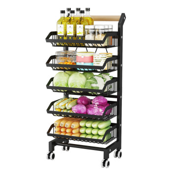 Movable Vegetable Basket Storage Rack: Multi-Level Kitchen Trolley for Floor to Floor Fruit and Snack Storage