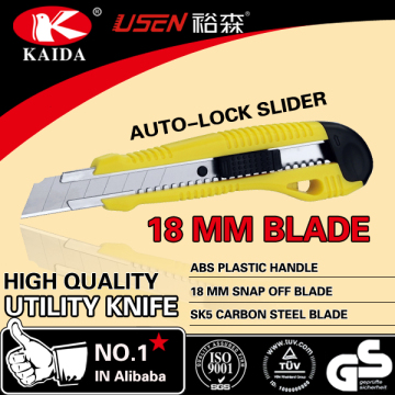 Plastic handle 18mm office supplies cutter knife Auto-lock slider