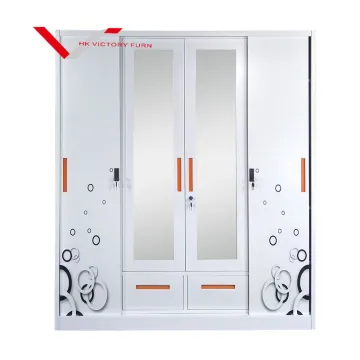 Metal Wardrobe Cabinet - Steel Bedroom Closet with 4 Doors
