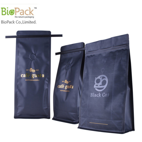 Biologisch abbaubarer quadratischer Boden Stand Up Kaffeebeutel mit Blechbinder und Wrapper Hersteller China