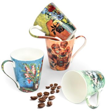Porcelain Coffee Mug Sets of 4 with Art Print - Dishwasher & Microwave Safe
