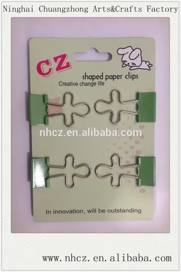 Green Clover Shaped Pink Binder Clips