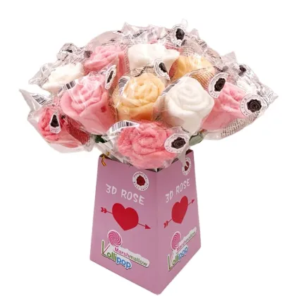 New mallowpop Rose Shaped Fruity marshmallow flower lollipop
