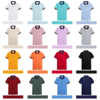 High Quality Men's Business Striped Polyester Polo T-Shirt