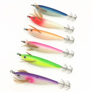 Squid Jig and Saltwater Fishing Lures: Wooden Shrimp, Egi, and Octopus Hooks