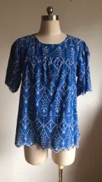 Sweet Short Sleeve for Ladies Embroidered Blouse