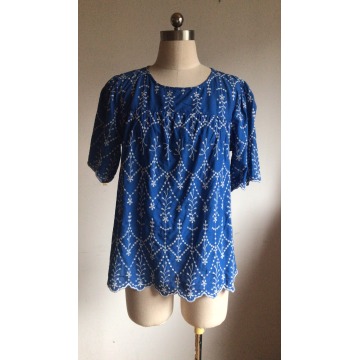 Sweet Short Sleeve for Ladies Embroidered Blouse