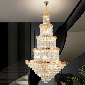 Modern Luxury K9 Crystal Chandelier: Gold Ceiling Lamp for American Style Lobby and Staircase