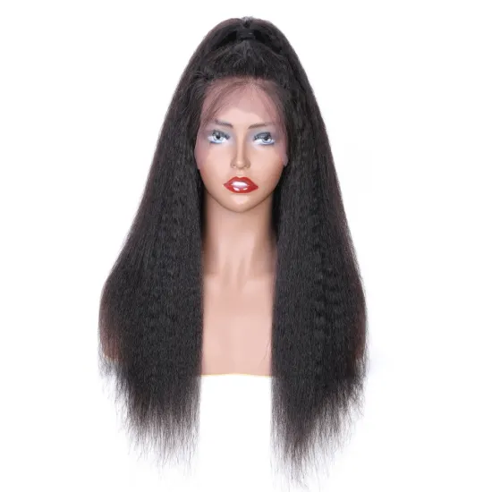Msbeauty Raw Kinky Straight Indian Human Hair Wig Pre Plucked Swiss Lace Front Cuticle Aligned Human Hair Lace Wig Vendor