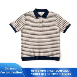 Striped Texture Contrast Collar Polo Shirt