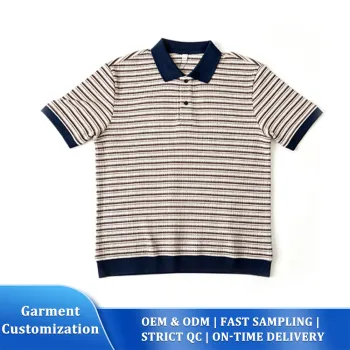 Striped Texture Contrast Collar Polo Shirt