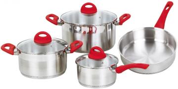7 Pieces Cookware Set with Red Handles