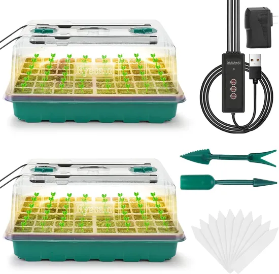Mini Greenhouse Germination Kit: Waterproof Hydroponic Dome with 48 Cells, High Humidity Seedling Starter Tray and LED Grow Light