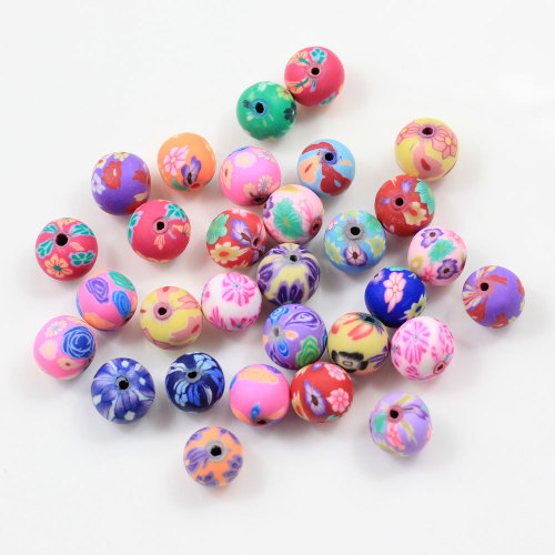 New Arrive 6mm 8mm 10mm 12mm Polymer Clay Beads Printing Flower Pattern Round Loose Beads Mix Color For Jewelry Making