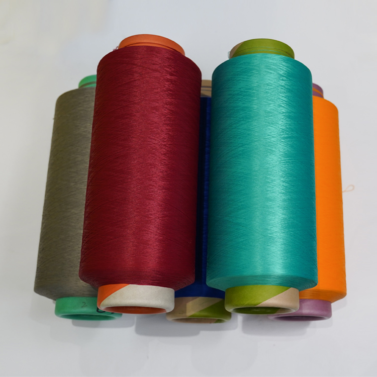 Polyester dope dyed filament yarn for sewing tread