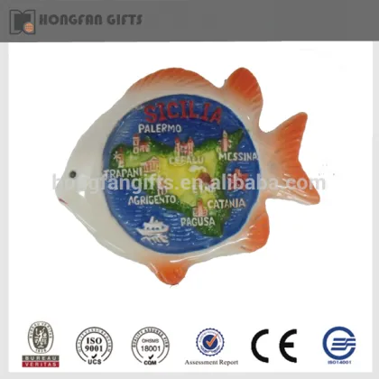 personalized ceramic blue sicilia city souvenir fish magnet
